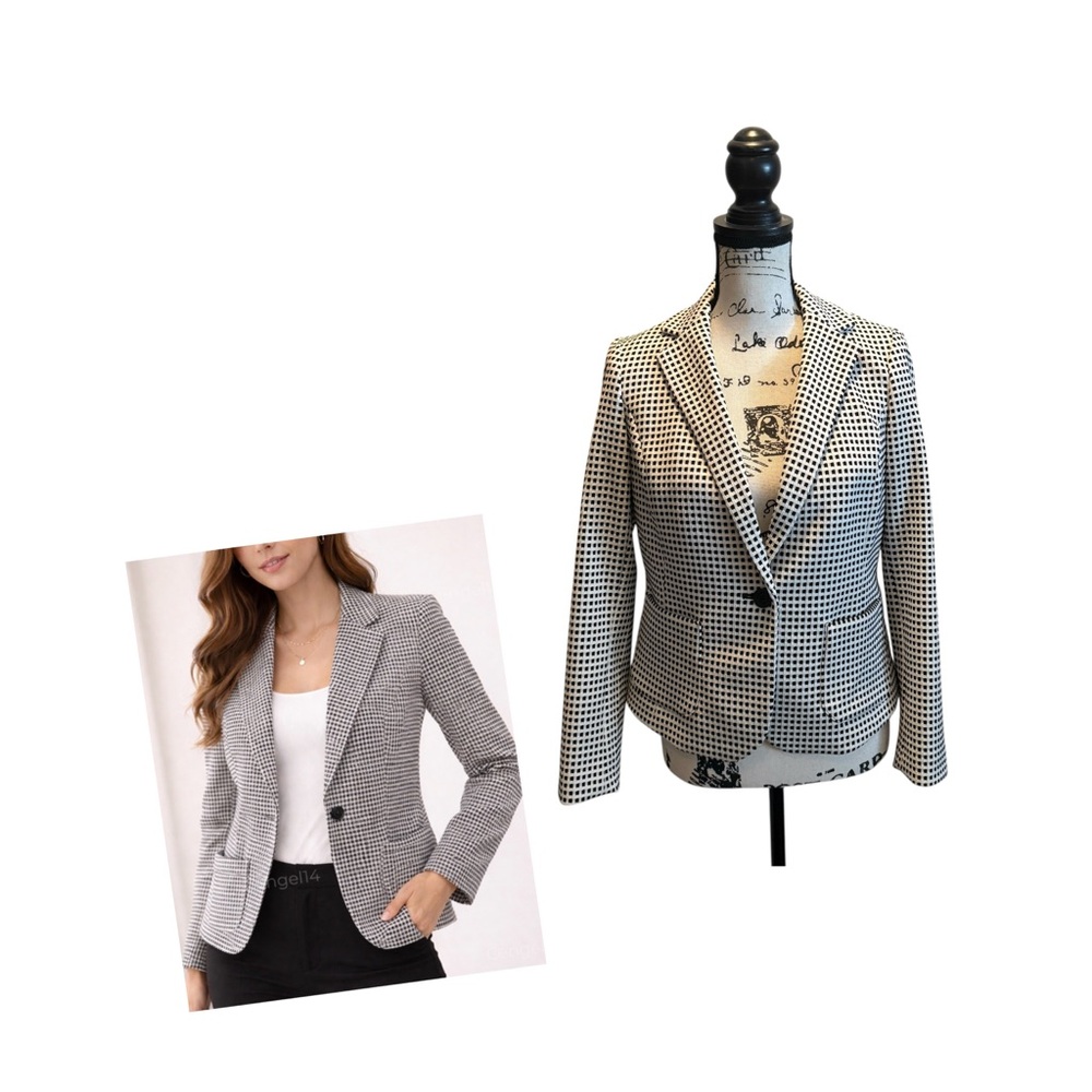 Talbots Petite Women’s Blazer Jacket Black Cream Check Size SP Small NWOT